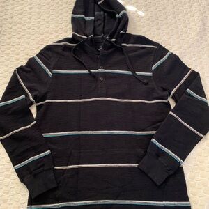 O'Neill Skatervibe Black Hoodie with White and Gray Stripes sz M